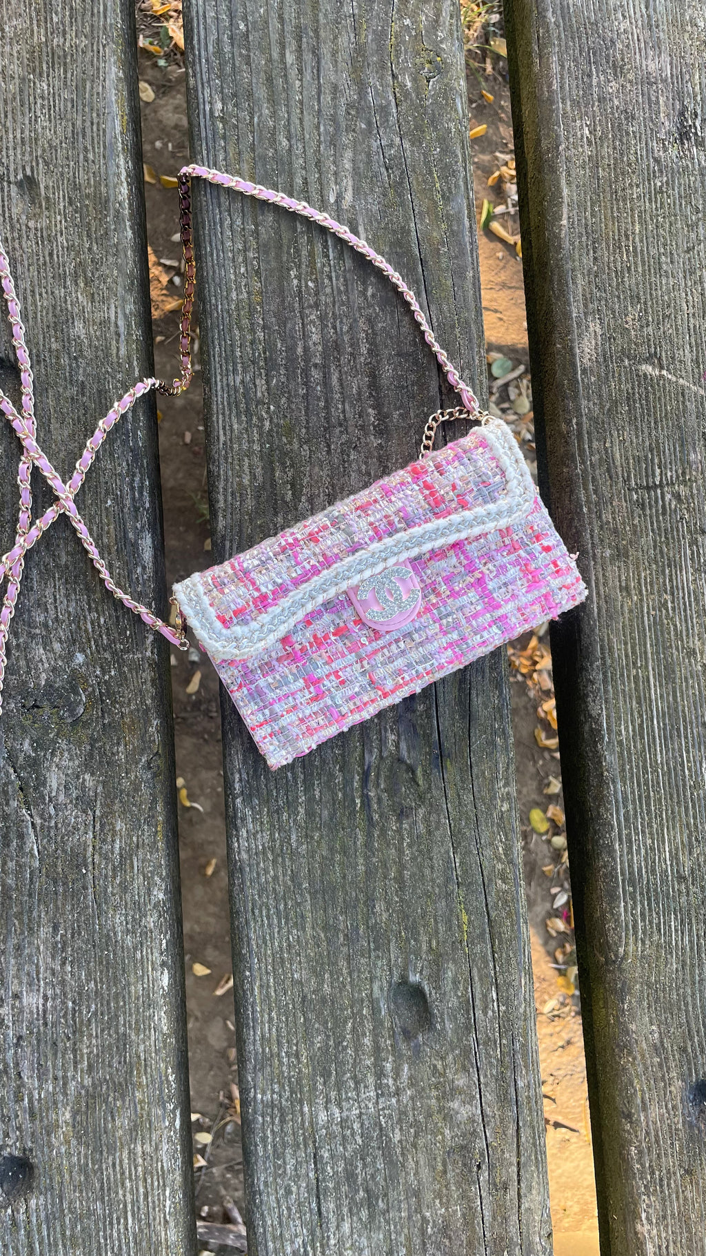 Coque de téléphone CC Blanche & Rose en Tweed